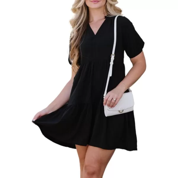 Dokotoo Womens 2023 Summer Dresses Casual V Neck Short Sleeve Aline Mini Sun Dress