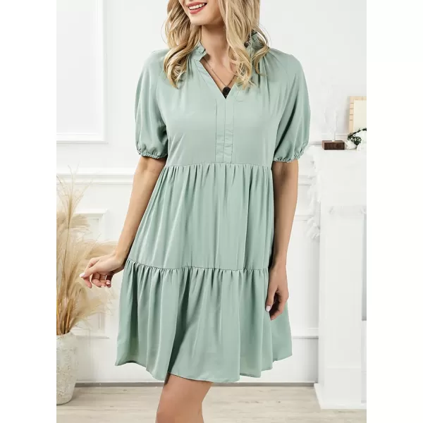 Dokotoo Womens 2023 Summer Dresses Casual V Neck Short Sleeve Aline Mini Sun Dress