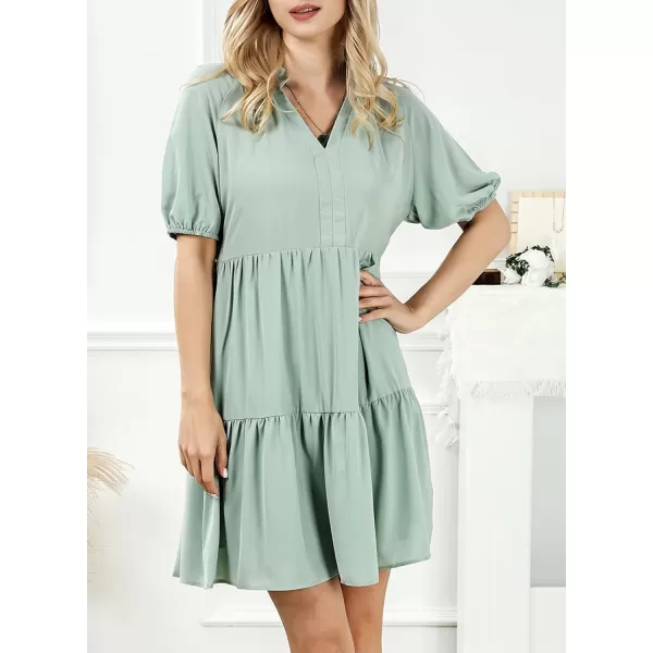 Dokotoo Womens 2023 Summer Dresses Casual V Neck Short Sleeve Aline Mini Sun Dress