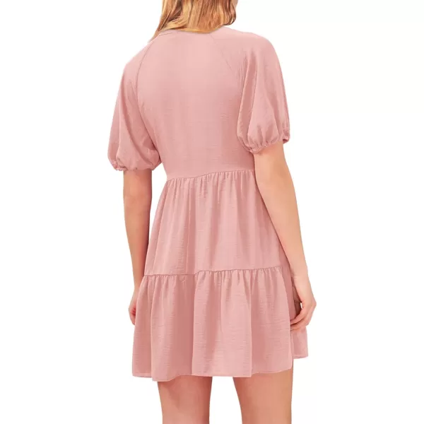 Dokotoo Womens 2023 Summer Dresses Casual V Neck Short Sleeve Aline Mini Sun Dress