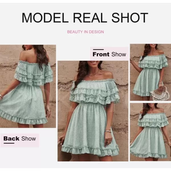 Dokotoo Womens 2023 Summer Floral Print Off The Shoulder Elastic Waist Boho Mini Dresses
