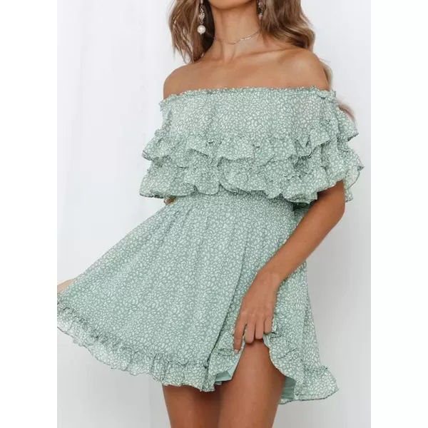 Dokotoo Womens 2023 Summer Floral Print Off The Shoulder Elastic Waist Boho Mini Dresses