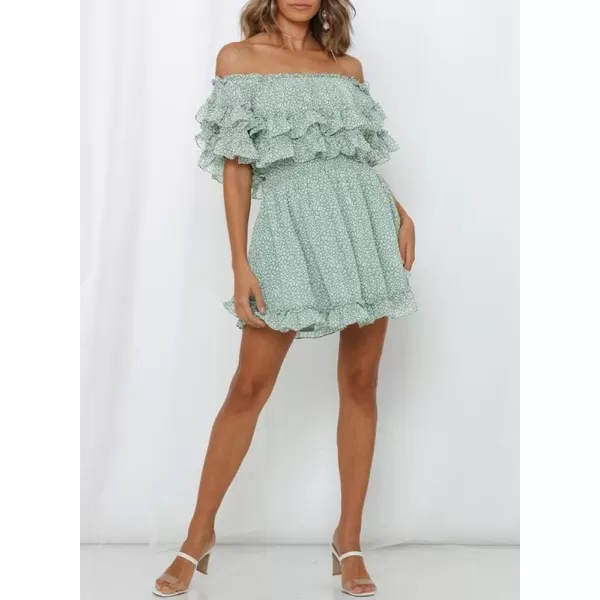 Dokotoo Womens 2023 Summer Floral Print Off The Shoulder Elastic Waist Boho Mini Dresses