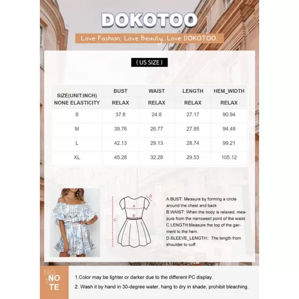 Dokotoo Womens 2023 Summer Floral Print Off The Shoulder Elastic Waist Boho Mini Dresses
