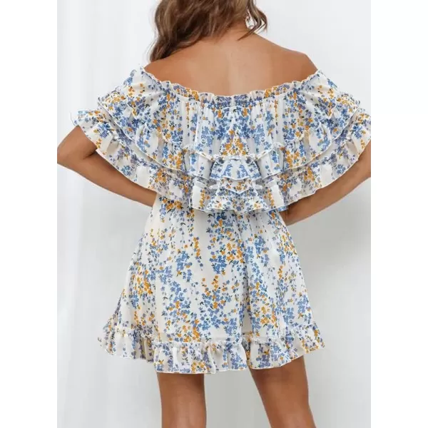 Dokotoo Womens 2023 Summer Floral Print Off The Shoulder Elastic Waist Boho Mini Dresses