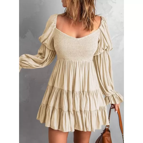 Dokotoo Womens 2023 Summer Spring Elegant Off The Shoulder V Neck Long Sleeve Ruffle Flowy Mini Short Skater Dresses