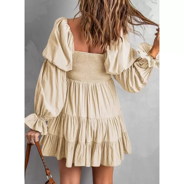 Dokotoo Womens 2023 Summer Spring Elegant Off The Shoulder V Neck Long Sleeve Ruffle Flowy Mini Short Skater Dresses