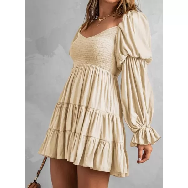 Dokotoo Womens 2023 Summer Spring Elegant Off The Shoulder V Neck Long Sleeve Ruffle Flowy Mini Short Skater Dresses