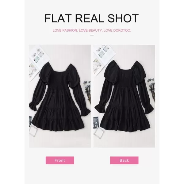 Dokotoo Womens 2023 Summer Spring Elegant Off The Shoulder V Neck Long Sleeve Ruffle Flowy Mini Short Skater Dresses