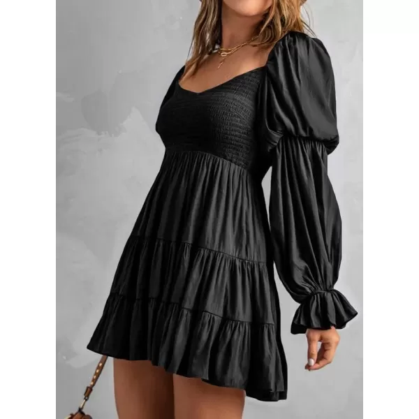 Dokotoo Womens 2023 Summer Spring Elegant Off The Shoulder V Neck Long Sleeve Ruffle Flowy Mini Short Skater Dresses
