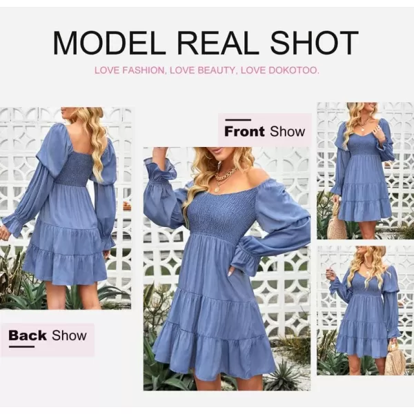 Dokotoo Womens 2023 Summer Spring Elegant Off The Shoulder V Neck Long Sleeve Ruffle Flowy Mini Short Skater Dresses