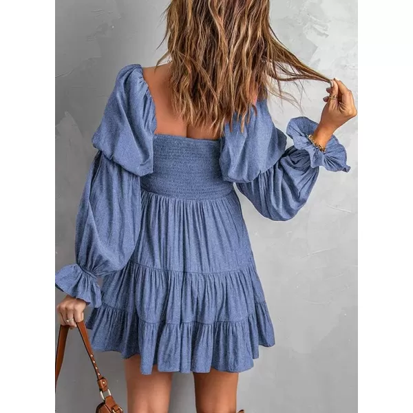 Dokotoo Womens 2023 Summer Spring Elegant Off The Shoulder V Neck Long Sleeve Ruffle Flowy Mini Short Skater Dresses