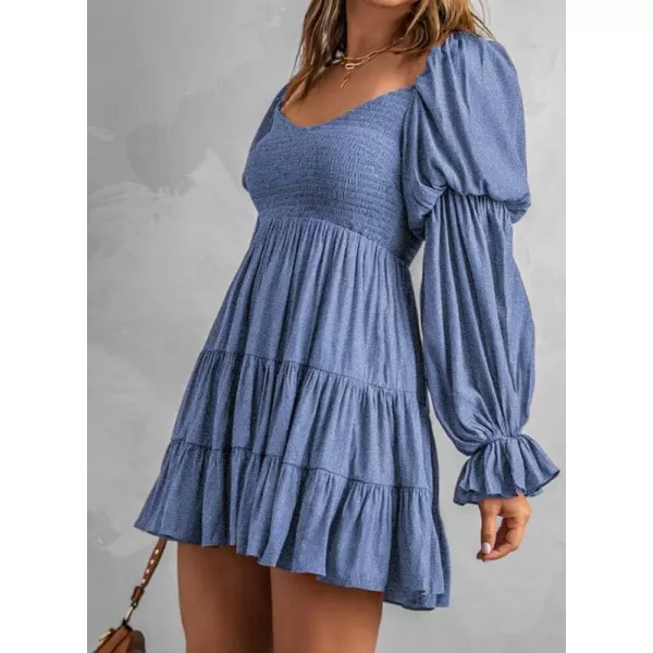 Dokotoo Womens 2023 Summer Spring Elegant Off The Shoulder V Neck Long Sleeve Ruffle Flowy Mini Short Skater Dresses