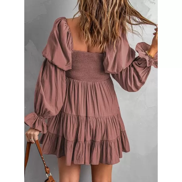 Dokotoo Womens 2023 Summer Spring Elegant Off The Shoulder V Neck Long Sleeve Ruffle Flowy Mini Short Skater Dresses