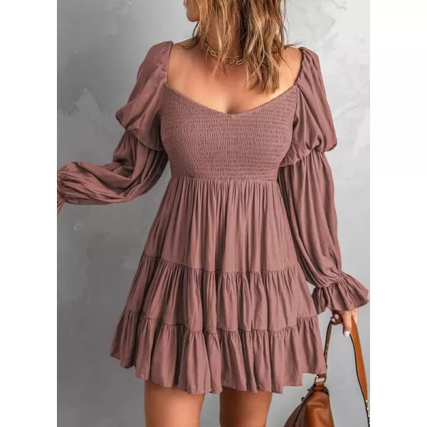 Dokotoo Womens 2023 Summer Spring Elegant Off The Shoulder V Neck Long Sleeve Ruffle Flowy Mini Short Skater Dresses