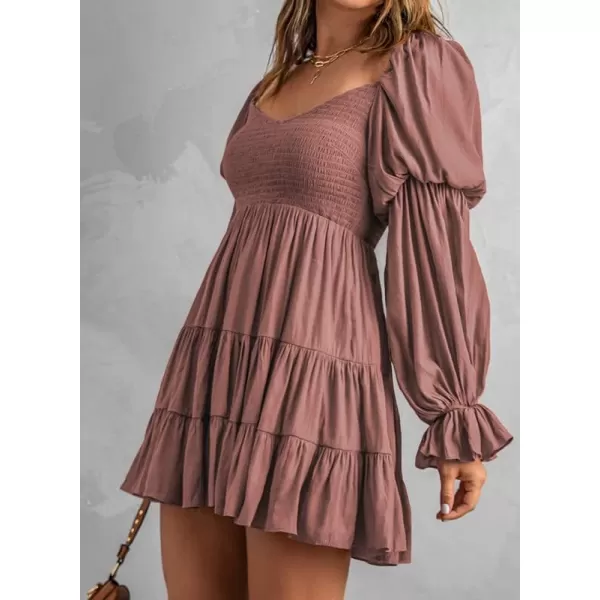 Dokotoo Womens 2023 Summer Spring Elegant Off The Shoulder V Neck Long Sleeve Ruffle Flowy Mini Short Skater Dresses