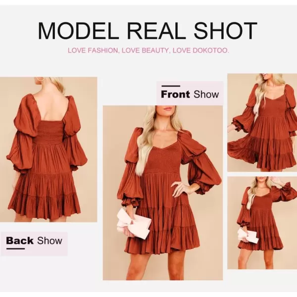 Dokotoo Womens 2023 Summer Spring Elegant Off The Shoulder V Neck Long Sleeve Ruffle Flowy Mini Short Skater Dresses