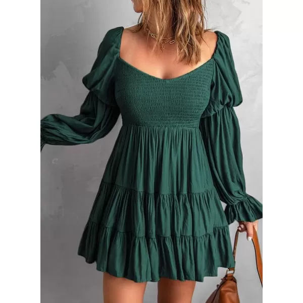 Dokotoo Womens 2023 Summer Spring Elegant Off The Shoulder V Neck Long Sleeve Ruffle Flowy Mini Short Skater Dresses