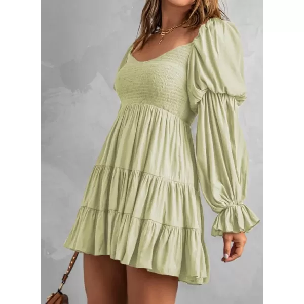 Dokotoo Womens 2023 Summer Spring Elegant Off The Shoulder V Neck Long Sleeve Ruffle Flowy Mini Short Skater Dresses