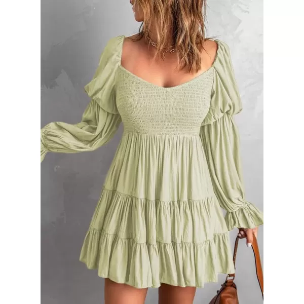 Dokotoo Womens 2023 Summer Spring Elegant Off The Shoulder V Neck Long Sleeve Ruffle Flowy Mini Short Skater Dresses