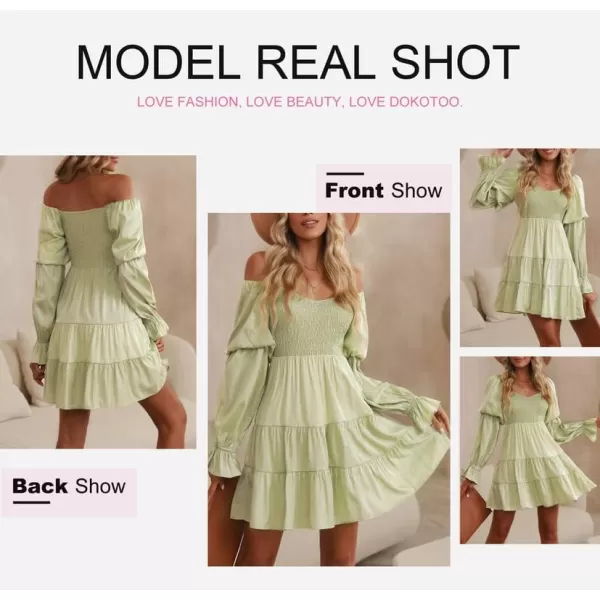 Dokotoo Womens 2023 Summer Spring Elegant Off The Shoulder V Neck Long Sleeve Ruffle Flowy Mini Short Skater Dresses