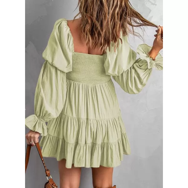 Dokotoo Womens 2023 Summer Spring Elegant Off The Shoulder V Neck Long Sleeve Ruffle Flowy Mini Short Skater Dresses