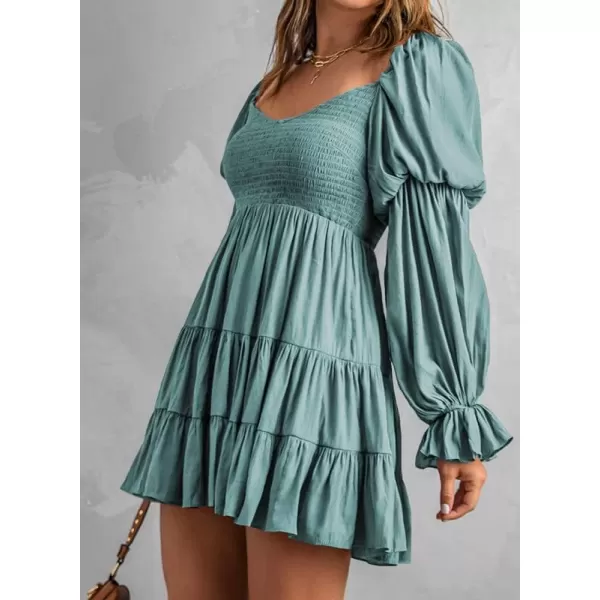 Dokotoo Womens 2023 Summer Spring Elegant Off The Shoulder V Neck Long Sleeve Ruffle Flowy Mini Short Skater Dresses