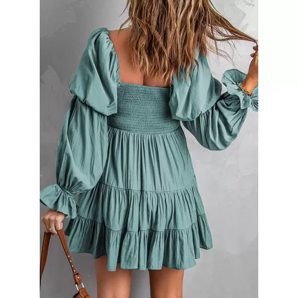 Dokotoo Womens 2023 Summer Spring Elegant Off The Shoulder V Neck Long Sleeve Ruffle Flowy Mini Short Skater Dresses