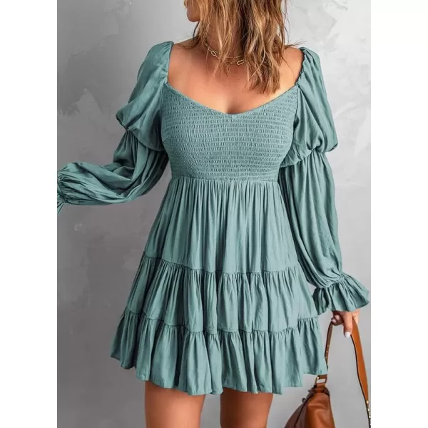 Dokotoo Womens 2023 Summer Spring Elegant Off The Shoulder V Neck Long Sleeve Ruffle Flowy Mini Short Skater Dresses