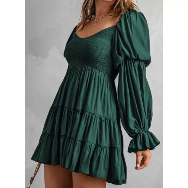 Dokotoo Womens 2023 Summer Spring Elegant Off The Shoulder V Neck Long Sleeve Ruffle Flowy Mini Short Skater Dresses