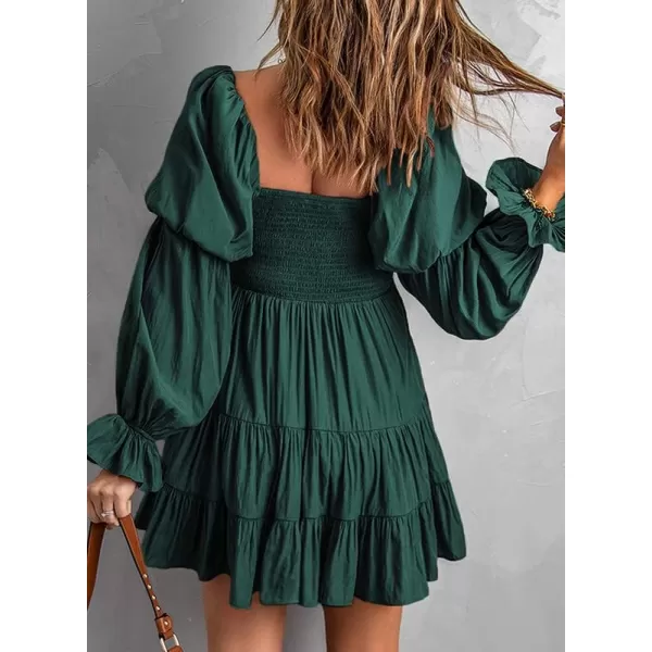 Dokotoo Womens 2023 Summer Spring Elegant Off The Shoulder V Neck Long Sleeve Ruffle Flowy Mini Short Skater Dresses