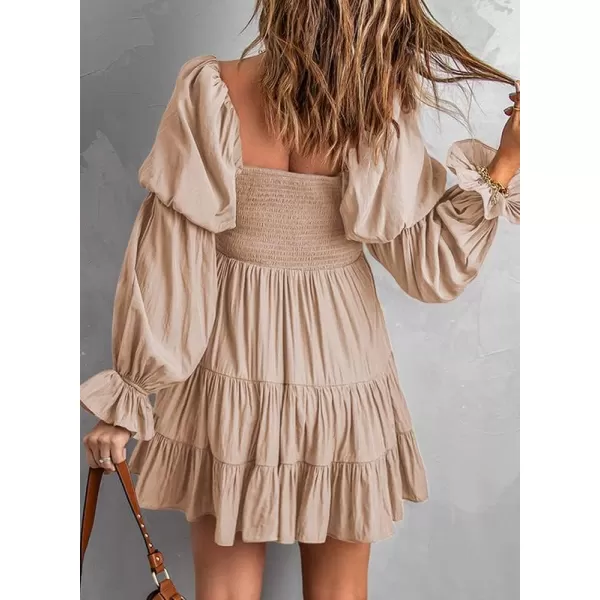 Dokotoo Womens 2023 Summer Spring Elegant Off The Shoulder V Neck Long Sleeve Ruffle Flowy Mini Short Skater Dresses