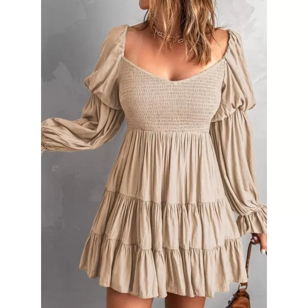 Dokotoo Womens 2023 Summer Spring Elegant Off The Shoulder V Neck Long Sleeve Ruffle Flowy Mini Short Skater Dresses