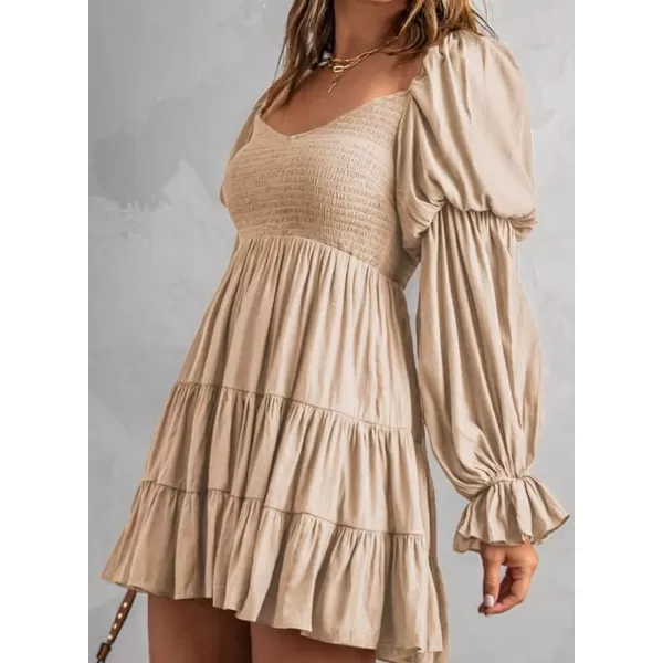 Dokotoo Womens 2023 Summer Spring Elegant Off The Shoulder V Neck Long Sleeve Ruffle Flowy Mini Short Skater Dresses