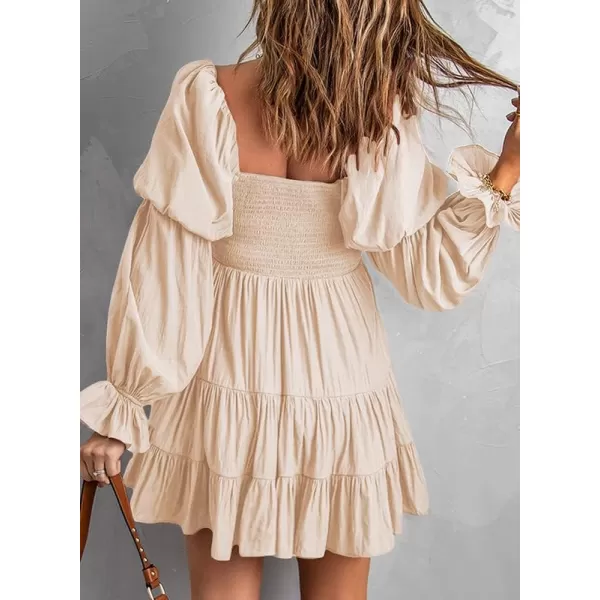 Dokotoo Womens 2023 Summer Spring Elegant Off The Shoulder V Neck Long Sleeve Ruffle Flowy Mini Short Skater Dresses
