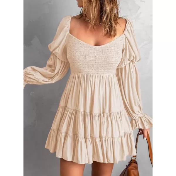 Dokotoo Womens 2023 Summer Spring Elegant Off The Shoulder V Neck Long Sleeve Ruffle Flowy Mini Short Skater Dresses