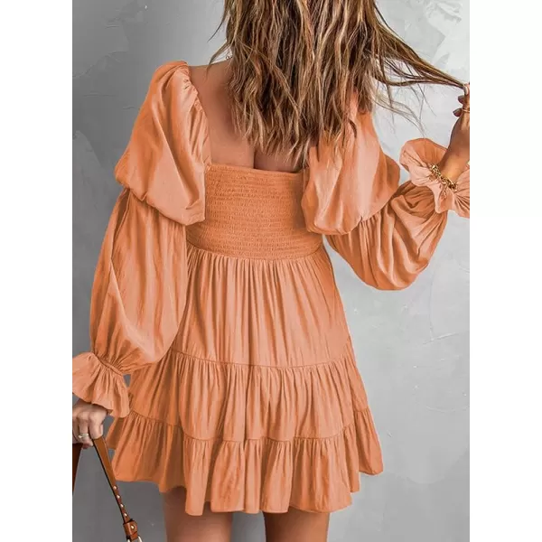 Dokotoo Womens 2023 Summer Spring Elegant Off The Shoulder V Neck Long Sleeve Ruffle Flowy Mini Short Skater Dresses