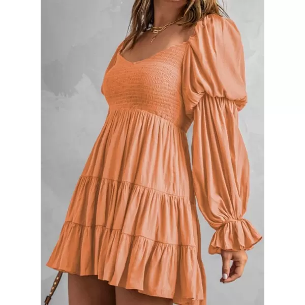 Dokotoo Womens 2023 Summer Spring Elegant Off The Shoulder V Neck Long Sleeve Ruffle Flowy Mini Short Skater Dresses