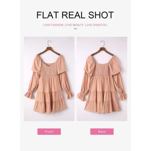 Dokotoo Womens 2023 Summer Spring Elegant Off The Shoulder V Neck Long Sleeve Ruffle Flowy Mini Short Skater Dresses