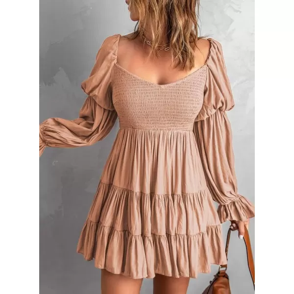 Dokotoo Womens 2023 Summer Spring Elegant Off The Shoulder V Neck Long Sleeve Ruffle Flowy Mini Short Skater Dresses