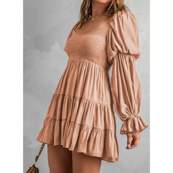 Dokotoo Womens 2023 Summer Spring Elegant Off The Shoulder V Neck Long Sleeve Ruffle Flowy Mini Short Skater Dresses