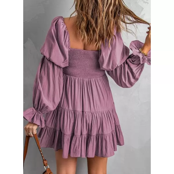 Dokotoo Womens 2023 Summer Spring Elegant Off The Shoulder V Neck Long Sleeve Ruffle Flowy Mini Short Skater Dresses