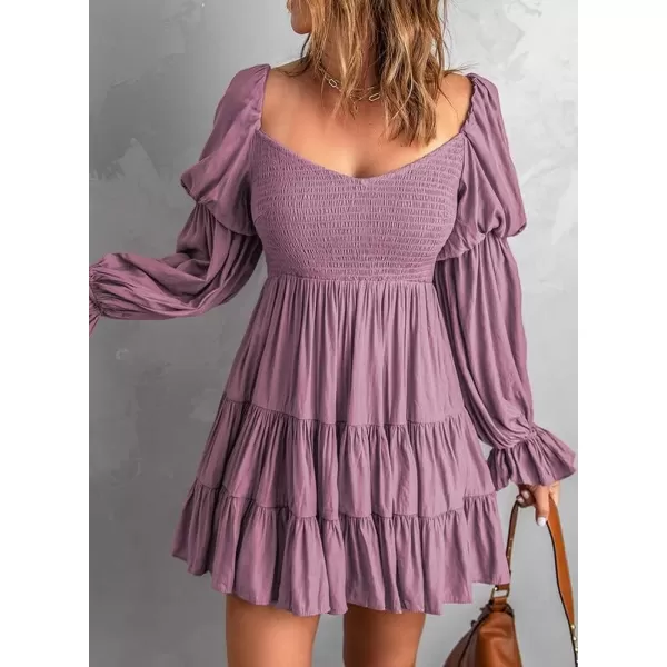 Dokotoo Womens 2023 Summer Spring Elegant Off The Shoulder V Neck Long Sleeve Ruffle Flowy Mini Short Skater Dresses