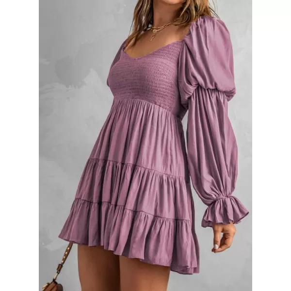 Dokotoo Womens 2023 Summer Spring Elegant Off The Shoulder V Neck Long Sleeve Ruffle Flowy Mini Short Skater Dresses