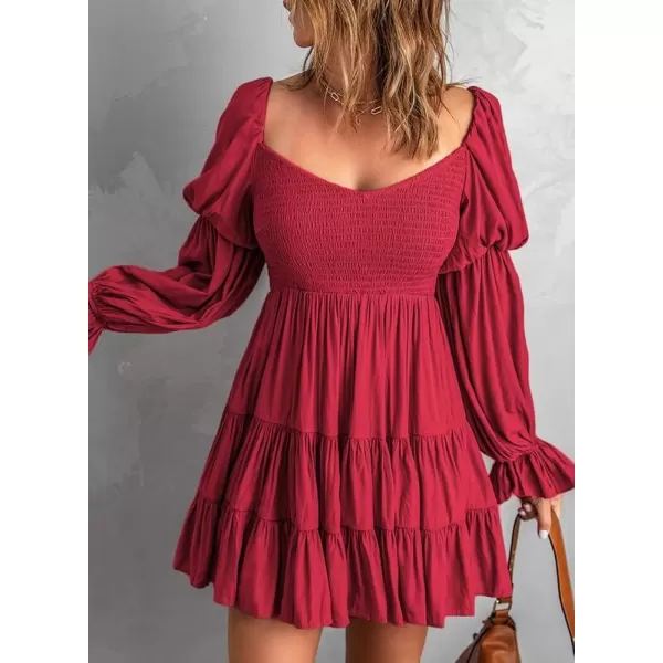 Dokotoo Womens 2023 Summer Spring Elegant Off The Shoulder V Neck Long Sleeve Ruffle Flowy Mini Short Skater Dresses