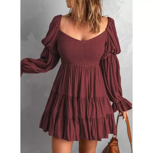 Dokotoo Womens 2023 Summer Spring Elegant Off The Shoulder V Neck Long Sleeve Ruffle Flowy Mini Short Skater Dresses