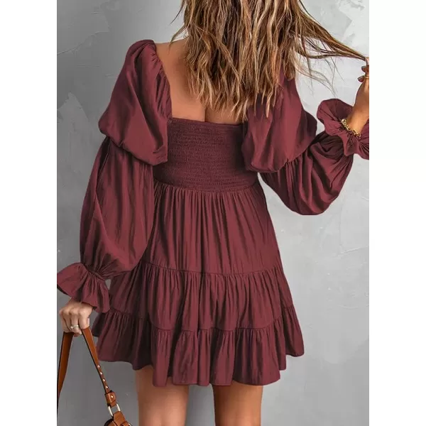 Dokotoo Womens 2023 Summer Spring Elegant Off The Shoulder V Neck Long Sleeve Ruffle Flowy Mini Short Skater Dresses