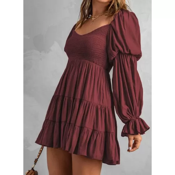 Dokotoo Womens 2023 Summer Spring Elegant Off The Shoulder V Neck Long Sleeve Ruffle Flowy Mini Short Skater Dresses
