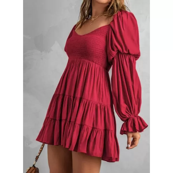Dokotoo Womens 2023 Summer Spring Elegant Off The Shoulder V Neck Long Sleeve Ruffle Flowy Mini Short Skater Dresses