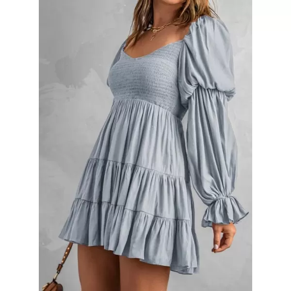 Dokotoo Womens 2023 Summer Spring Elegant Off The Shoulder V Neck Long Sleeve Ruffle Flowy Mini Short Skater Dresses